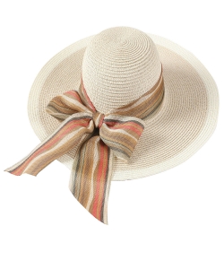 Summer Straw Hat with Multi Colored Bow HA320010  LIGHT TAUPE